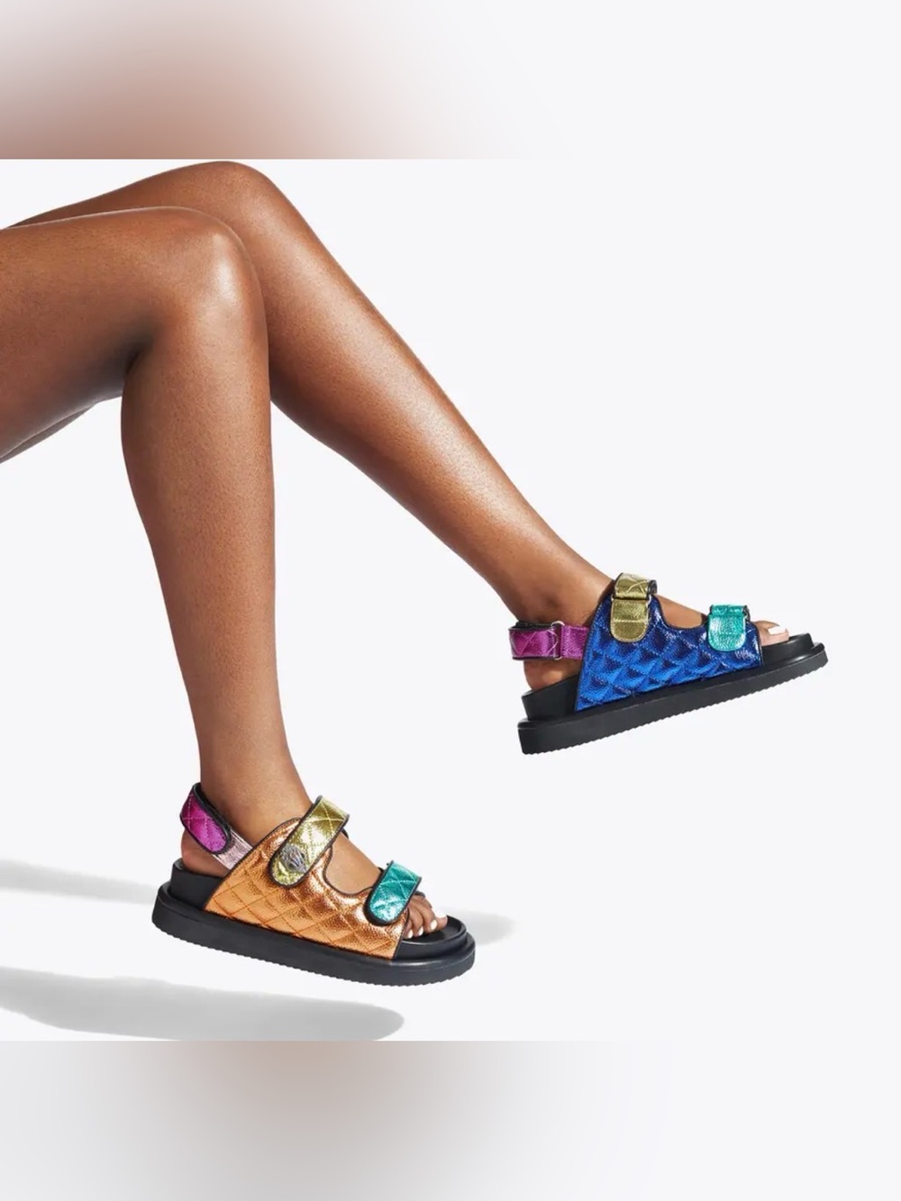 Kurt Geiger Metallic Orange Quilted Sandals with Multi-Color - Picture 2 of 6